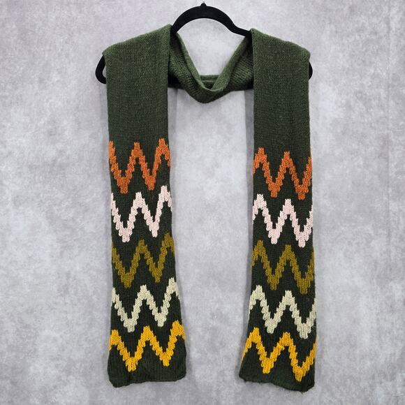 Wooden Ships Green Chevron Cable Knit Wrap Shawl Vintage Y2K Scarves Scarf - Picture 1 of 5